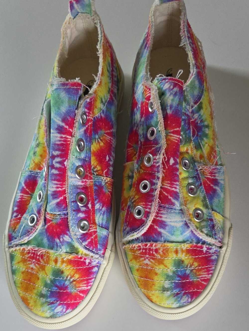 NWOB Corkys Rainbow Tie Dye Babalu Canvas Slip On Sneakers 7 Boutique Festival